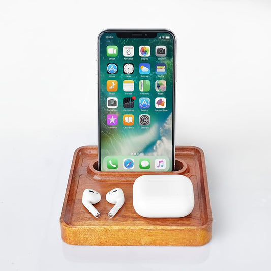Premium Acacia Wood Mobile Phone Stand with Organizer Tray