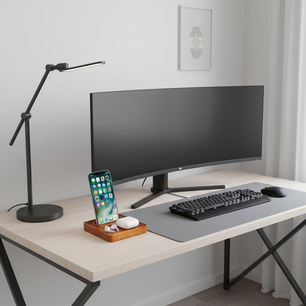 Premium Acacia Wood Mobile Phone Stand with Organizer Tray