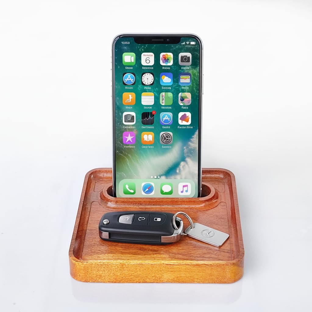 Premium Acacia Wood Mobile Phone Stand with Organizer Tray