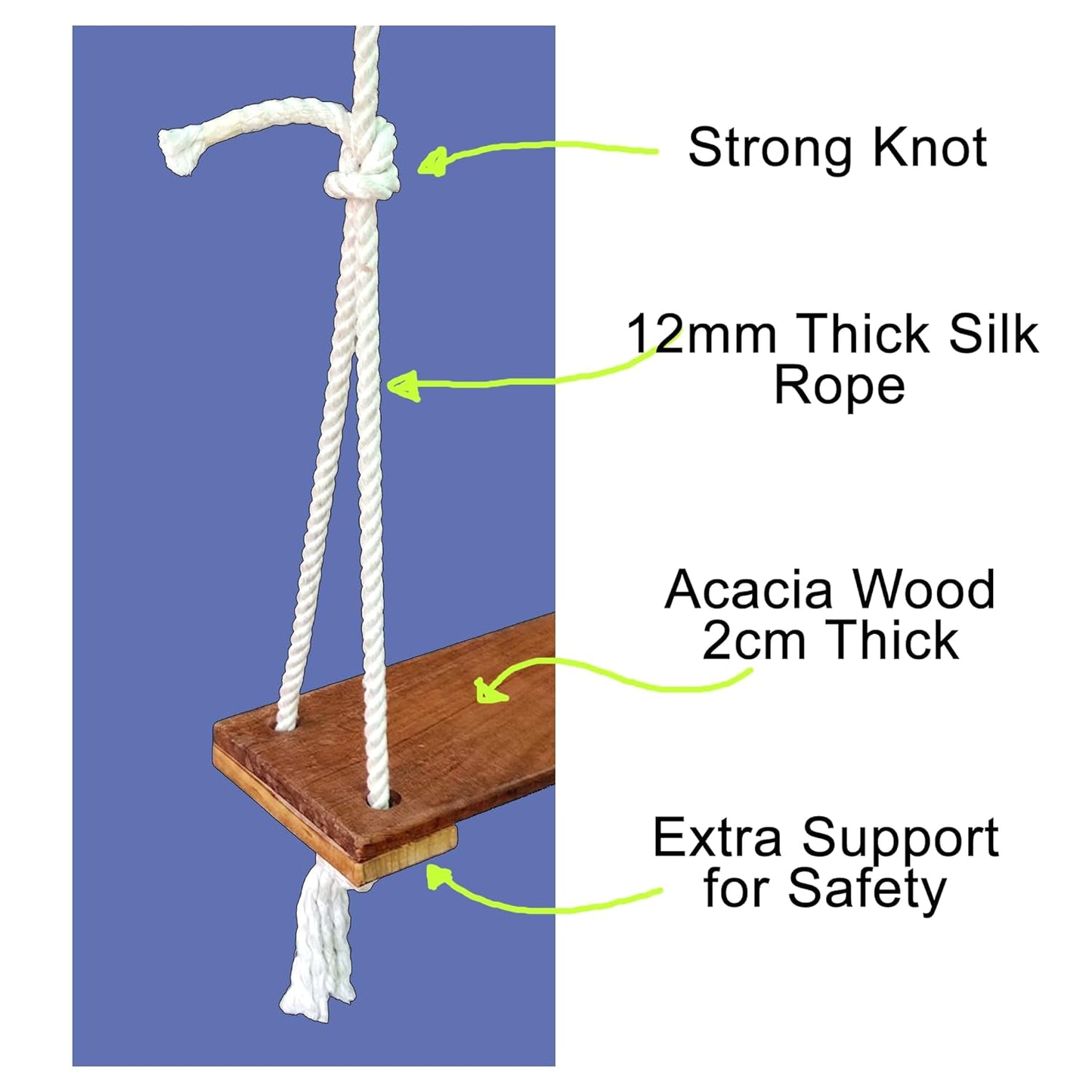 Wooden Rectangle Swing Seat for Kids And Adults