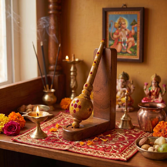 Acacia Wood Lord Hanuman Ji Gada with Display Stand