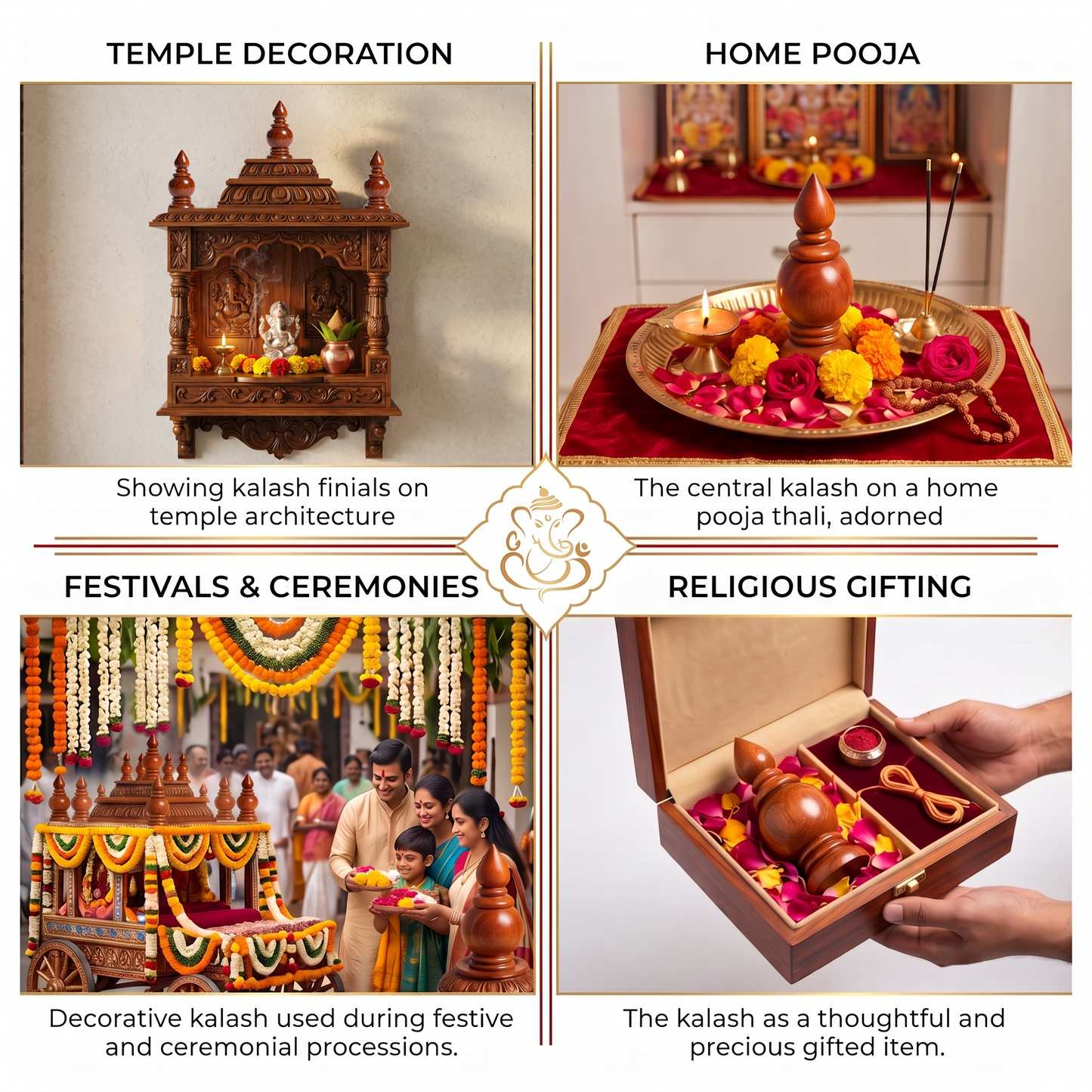 Wooden Kalash for Home Temple & Mandir - 5 Inch Height