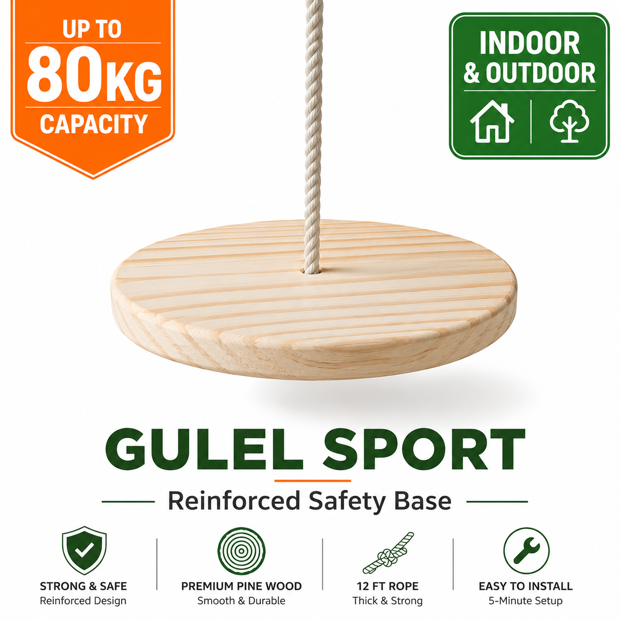 Wooden Disc Swing Seat for Kids & Adults